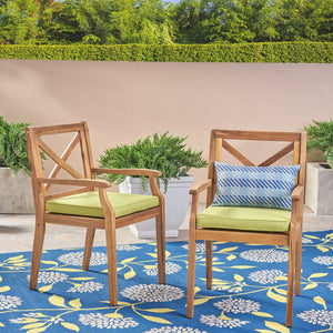 English Elm Christopher Knight Home® - PERLA Outdoor Dining Chair Set of 2 with Water‑Resistant Cushions, Acacia Wood, Comfortable Seating Green,Teak N762P251938F
