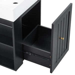 English Elm 20-Inch Compact Bathroom Vanity with Ceramic Sink, Wall-Mounted MDF Cabinet, Modern Space-Saver Design Black N725P314023B