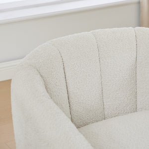 English Elm 31.89 Inch Chenille Tufted Swivel Barrel Armchair Pumpkin Sculpted Design for Living Rooms Ivory W3098P397230