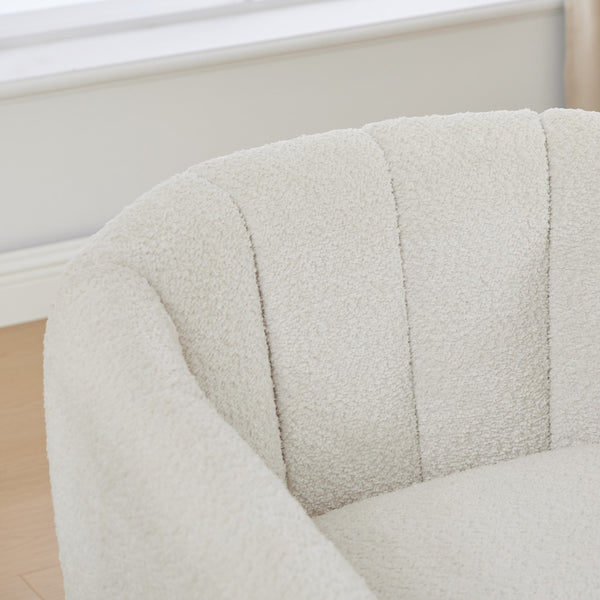 English Elm 31.89 Inch Chenille Tufted Swivel Barrel Armchair Pumpkin Sculpted Design for Living Rooms Ivory W3098P397230