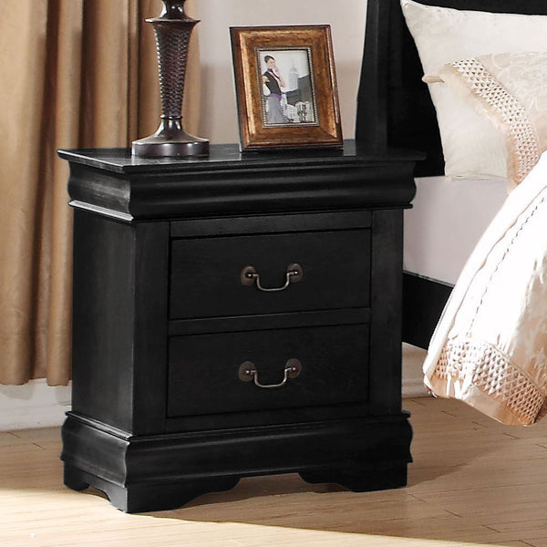 English Elm Solid Pine Nightstand with 2 Drawers and Brushed Nickel Hardware — Spacious Contemporary Storage Solution Black B016P253275
