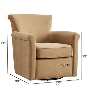 English Elm Westly Faux Leather Swivel Accent Chair with Rolled Arms, 360° Metal Swivel, Coil Spring Comfort Light Brown B050P390598