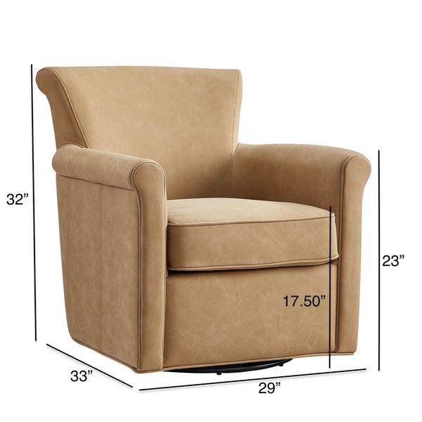English Elm Westly Faux Leather Swivel Accent Chair with Rolled Arms, 360° Metal Swivel, Coil Spring Comfort Light Brown B050P390598