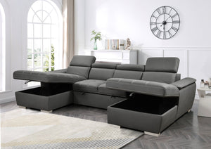 English Elm U U Shaped Sleeper Sofa with Pull-Out Bed and Hidden Chaise Storage, Plush Corduroy Comfort Charcoal grey W1417S00083