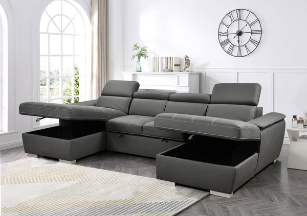 English Elm U U Shaped Sleeper Sofa with Pull-Out Bed and Hidden Chaise Storage, Plush Corduroy Comfort Charcoal grey W1417S00083