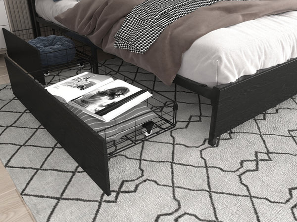 English Elm King Storage Bed Frame with Headboard Charging Station, 4 Drawers, 16 RGB LEDs, Sturdy Metal Design W2129P272215