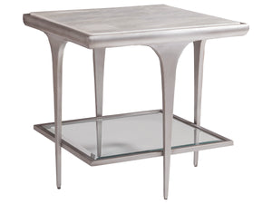 Lexington Artistica Home Zephyr Square End Table - Handcrafted Iron Base With White Onyx Top & Elegant Glass Shelf Design Gray Wood 2097-957