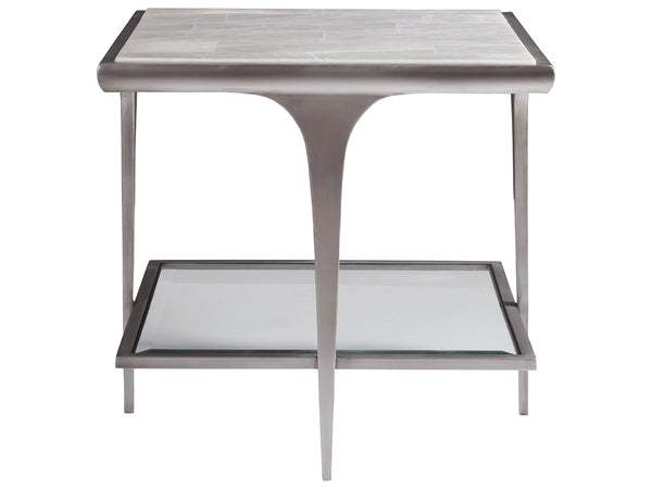 Lexington Artistica Home Zephyr Square End Table - Handcrafted Iron Base With White Onyx Top & Elegant Glass Shelf Design Gray Wood 2097-957