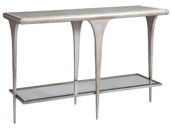 Lexington Artistica Home Zephyr Console Table - Handcrafted Iron Base With Unique White Onyx Top And Glass Shelf Design Gray Wood 2097-966