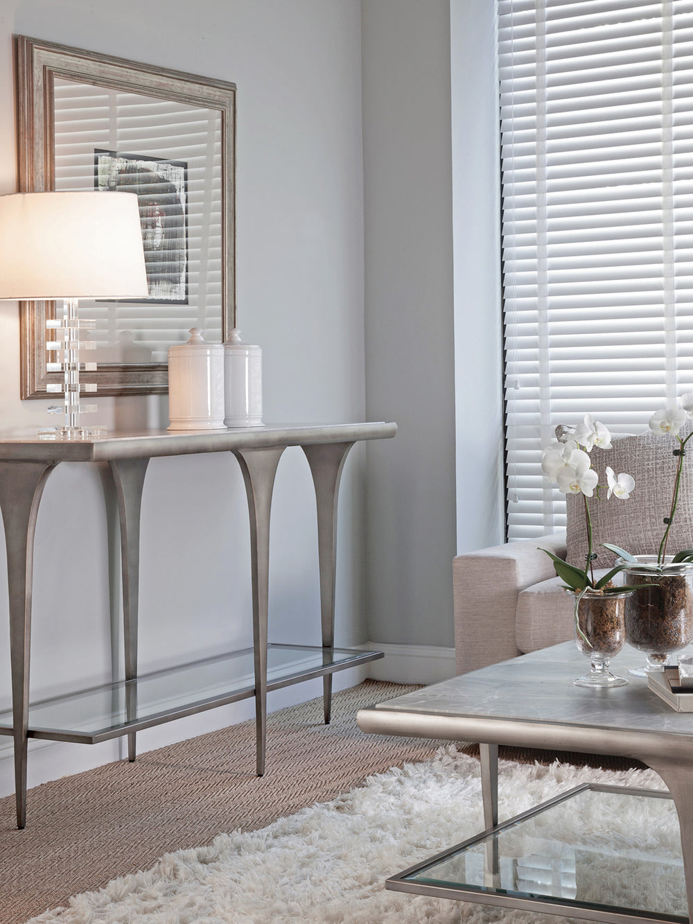 Lexington Artistica Home Zephyr Console Table - Handcrafted Iron Base With Unique White Onyx Top And Glass Shelf Design Gray Wood 2097-966