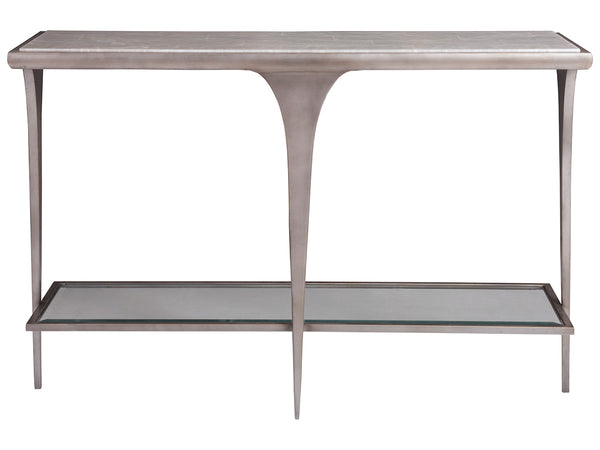 Lexington Artistica Home Zephyr Console Table - Handcrafted Iron Base With Unique White Onyx Top And Glass Shelf Design Gray Wood 2097-966