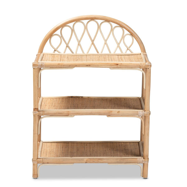 English Elm Modern Rattan Three Tier Open Shelf Handcrafted Bohemian Organizer for Living Rooms B2750P470039