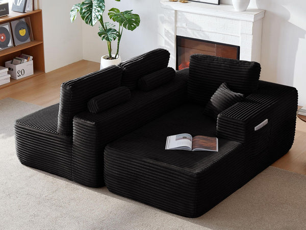 English Elm 104" Plush Corduroy L-shape Sectional Deep Seat Modular Sofa with Chaise Storage W3975S00044