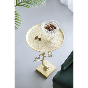 English Elm 16.9x16.9x28" Round Aluminum Side Table Sculptural Bird Branch Art Deco Accent W2078P485327