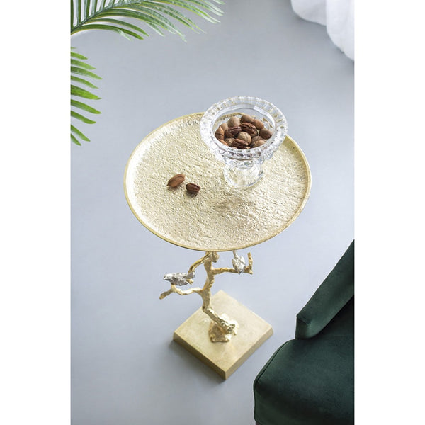 English Elm 16.9x16.9x28" Round Aluminum Side Table Sculptural Bird Branch Art Deco Accent W2078P485327