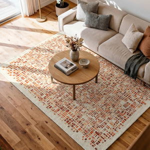 Louis de Poortere Gallery Collection Cubik Abstract Grid Area Rug for Modern Living Rooms and Office Spaces Pumpkin 4'7 x 6'7 119885