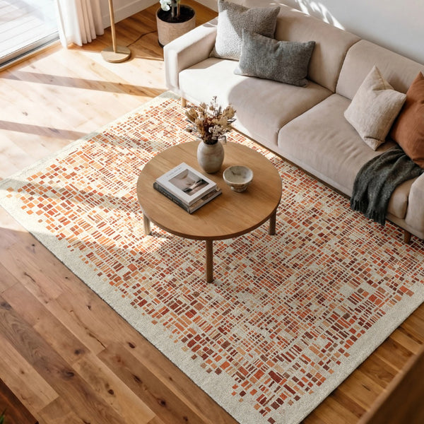 Louis de Poortere Gallery Collection Cubik Abstract Grid Area Rug for Modern Living Rooms and Office Spaces Pumpkin 4'7 x 6'7 119885