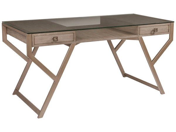 Lexington Artistica Home Interlaken Desk - Modern Mahogany Design With Glass Top & Dual Storage Drawers For Every Room Grigio Wood 2099-933-41