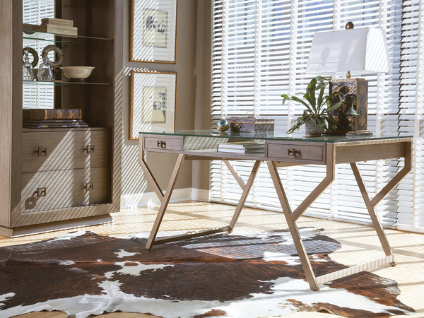 Lexington Artistica Home Interlaken Desk - Modern Mahogany Design With Glass Top & Dual Storage Drawers For Every Room Grigio Wood 2099-933-41