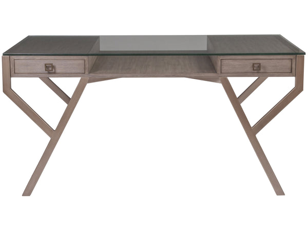 Lexington Artistica Home Interlaken Desk - Modern Mahogany Design With Glass Top & Dual Storage Drawers For Every Room Grigio Wood 2099-933-41