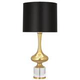 Robert Abbey Jeannie Table Lamp Modern Brass Finish w/ Clear Crystal Accent Black Opaque Parchment W/ Gold Lining