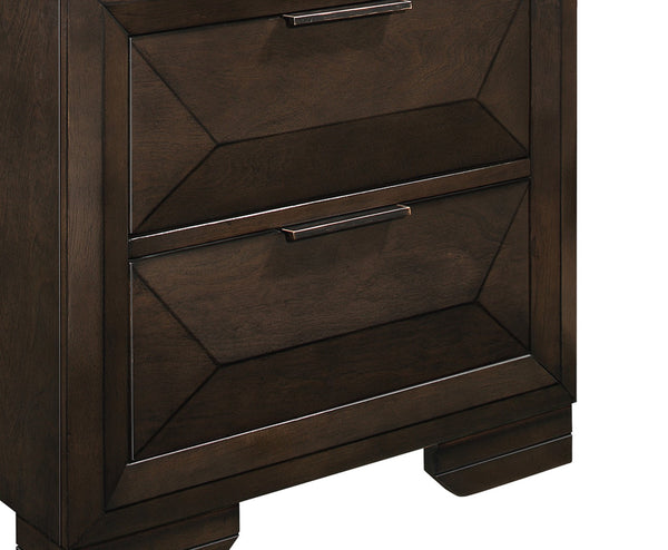 English Elm Contemporary Chesky 2-Drawer Nightstand in Warm Espresso Birch Veneer with Raised Panel Front, Metal Pulls B011P225192