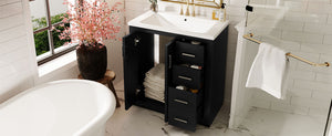 English Elm 30'' Bathroom Vanity With Ceramic Sink - Retro Freestanding Storage Cabinet, Soft-Close Drawers & Doors N710P191947B