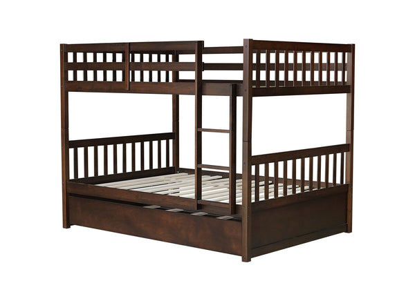English Elm Full Over Full Bunk Bed With Twin Trundle, Ladder & Guardrails – Stylish Espresso Design & Versatile! W504S00227