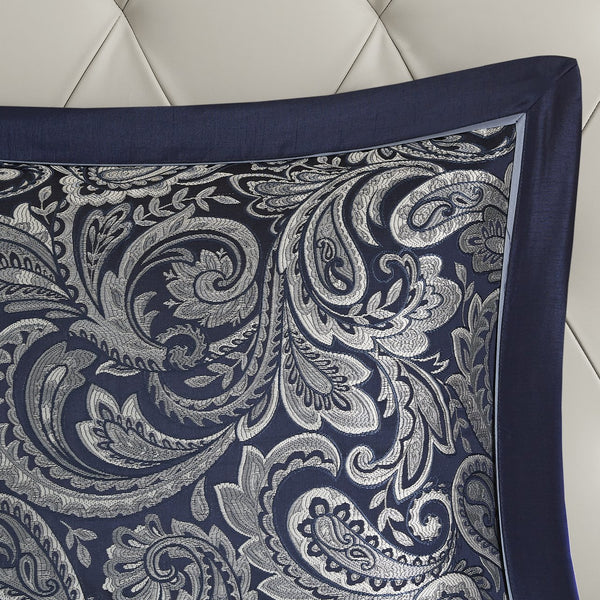 English Elm 12 Piece Madison Park Aubrey Jacquard Comforter Set Cal King Navy Paisley with 100% Cotton Sheets, Luxe Reversible Design and Decorative Pillows B03597016