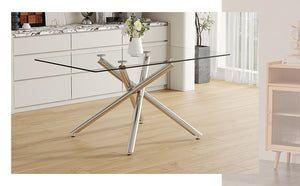English Elm Large Modern Minimalist Rectangular Glass Dining Table With Chrome Legs - Elegant & Versatile Design W1151S03734