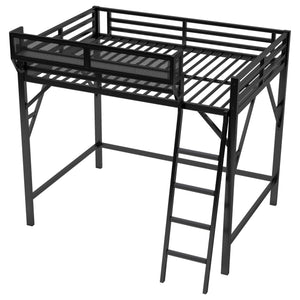 English Elm Full Size Loft Bed with Ladder and Built-In Shelves, Sturdy Metal High Loft for Kids Teens 54" Black W2580P379998