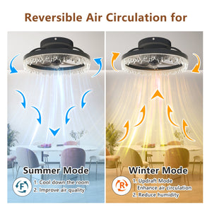 English Elm Smart Luxury Crystal Ceiling Fan with LED Light, 16" Flush Mount, 5 Invisible Blades, Dimmable Remote App Control W2312P368701