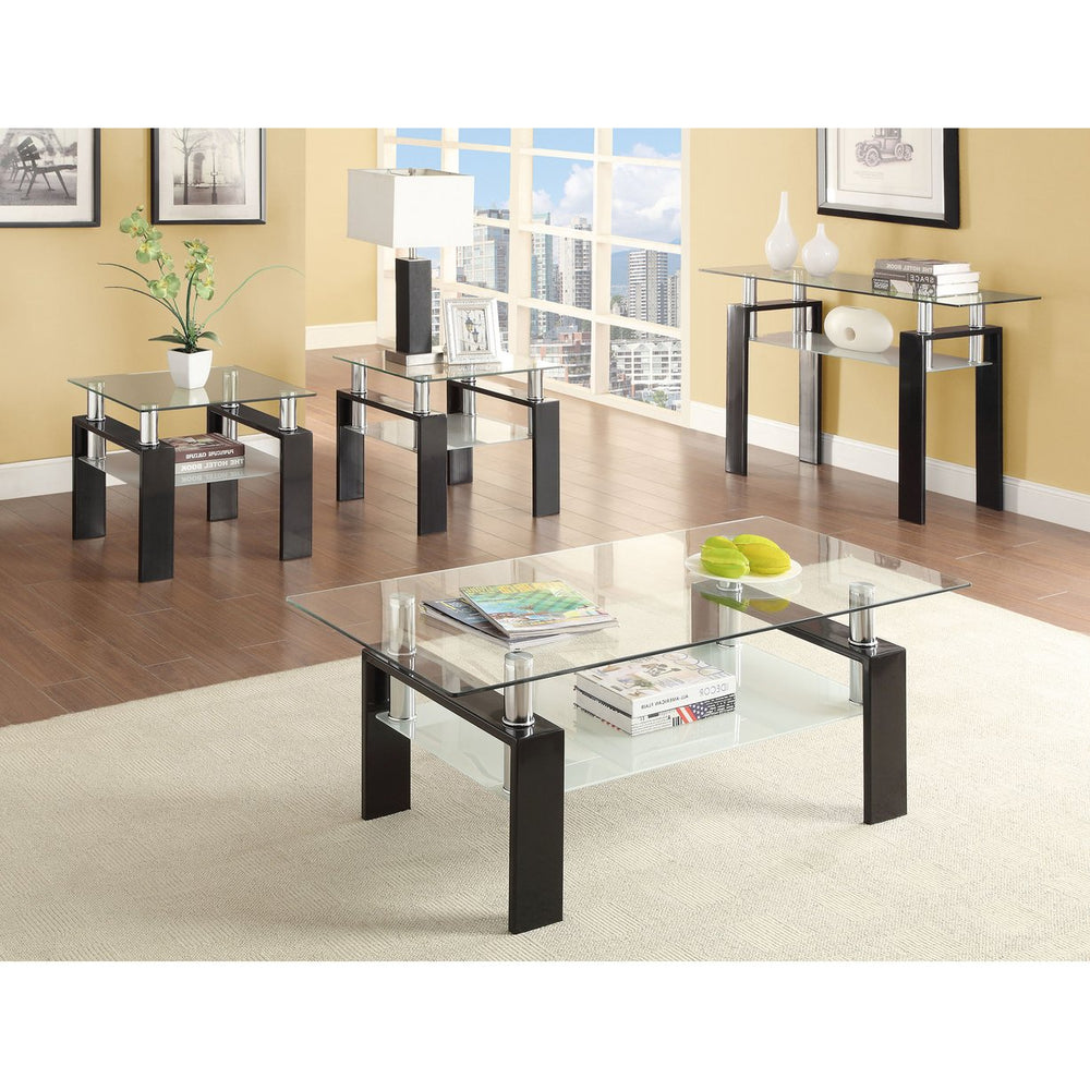 English Elm Moriah Black 3-Tier Glass & Metal Coffee Table with Casters, Tempered Shelves, Sleek Polished Finish B062S00673