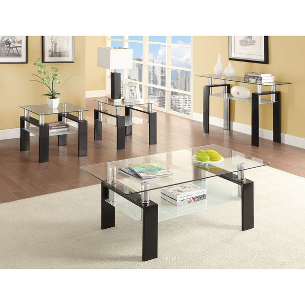 English Elm Moriah Black 3-Tier Glass & Metal Coffee Table with Casters, Tempered Shelves, Sleek Polished Finish B062S00673