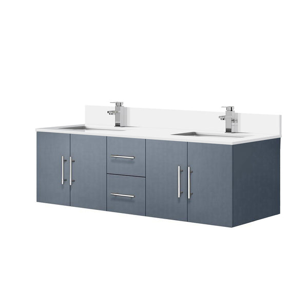 English Elm Dark Grey Double Bath Vanity 60 in W x 22 in D with White Quartz Top, Soft-Close Drawers & Faucet Set B2731P258668