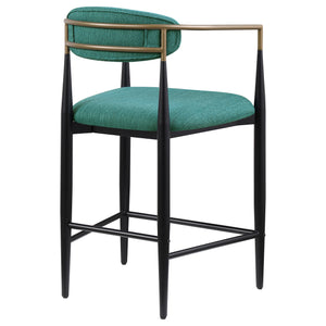 English Elm Renfroe Mid-Century Upholstered Counter Stool Set of 2 with Padded Seat, Open Back & Footrest Green B062P299972