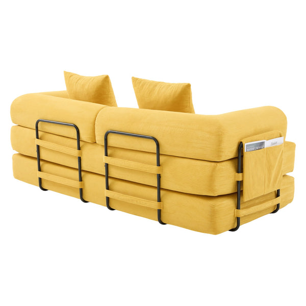 English Elm UNITED modular foldable sofa with metal frame, corduroy upholstery, side pocket & quick assembly convenience Mustard yellow W1568P375635