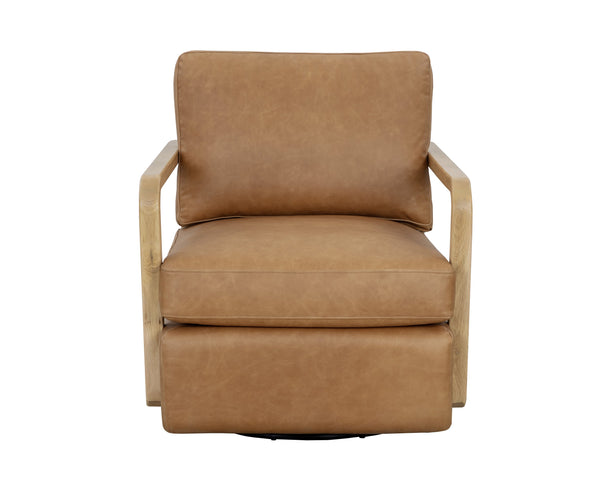 Sunpan Castell Swivel Lounge Chair - Luxurious Top Grain Leather, Handcrafted Design, Ultimate Comfort & Style Rustic Oak / Ludlow Sesame Leather
