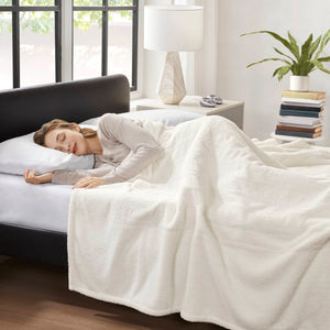 English Elm 1 Full Size Electric Blanket Faux Feathersoft Plush 10 Heat Settings Auto Shutoff Ivory B035P319615