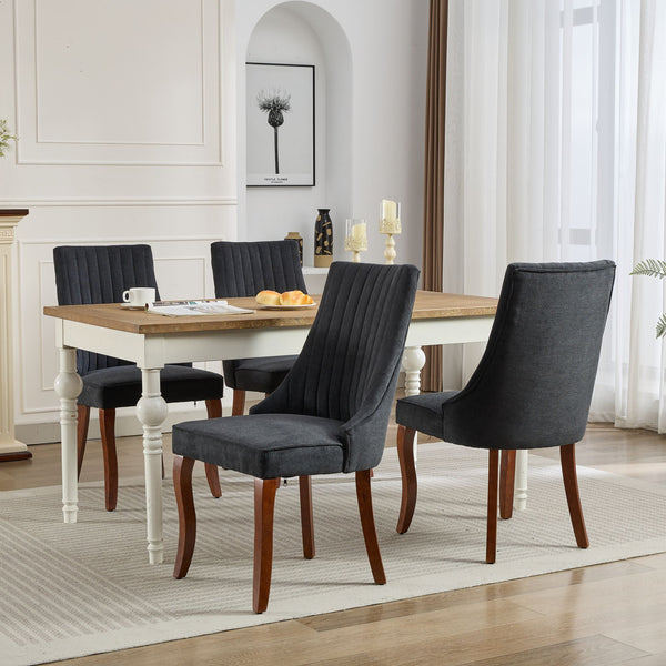 English Elm Rayon High-Back Dining Chair Set with Plush Flocking Upholstery, Triple-Comfort Cushion & Solid Wood Legs Black W1143P233646