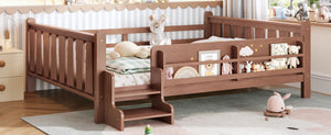 English Elm Queen Bunk Bed with Trundle Solid Pine Kids Car Themed Frame Built-in Bookshelf Natural W1580S00537