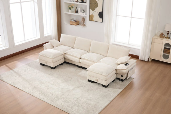 English Elm Sectional Modular Cloud Sofa Deep Corduroy Upholstered Comfort for Living Room Studio Beige W395S00130