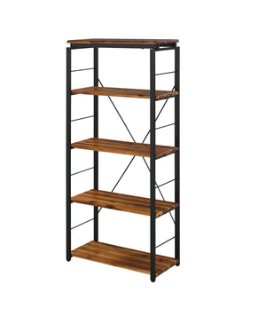 English Elm Jurgen Industrial Oak & Black Bookshelf – 5 Faux Concrete Shelves, Metal Frame, 4 Open Compartments B2726P282412