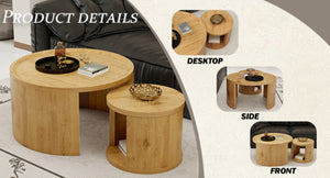 English Elm Round Nesting Coffee Tables with Wood Grain Tops Minimalist Set for Living Room W1727S00091