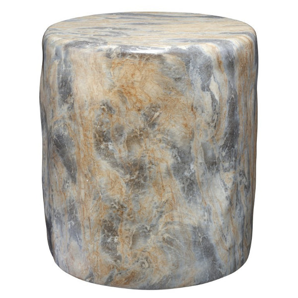Jamie Young Co. Cedar Concrete Accent Table with Travertine Marble Finish for Indoor Outdoor Living 20CEDA-STGR