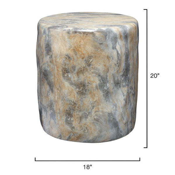 Cedar Concrete Accent Table with Travertine Marble Finish for Indoor Outdoor Living