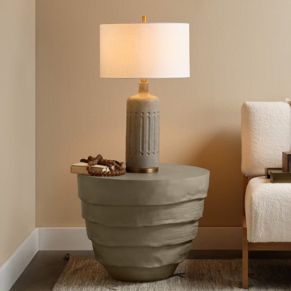 Concentric Artisan Fiberglass Side Table Organic Shape Indoor Outdoor Neutral Decor
