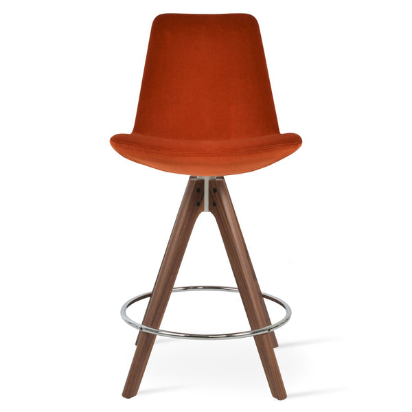 Soho Concept Eiffel Pyramid Barstools & Counterstools - Stylish Wood Swivel Stools In Boucle, Velvet, Nubuck Fabrics Walnut,Orange  Soho-concept-dining-chair-10156
