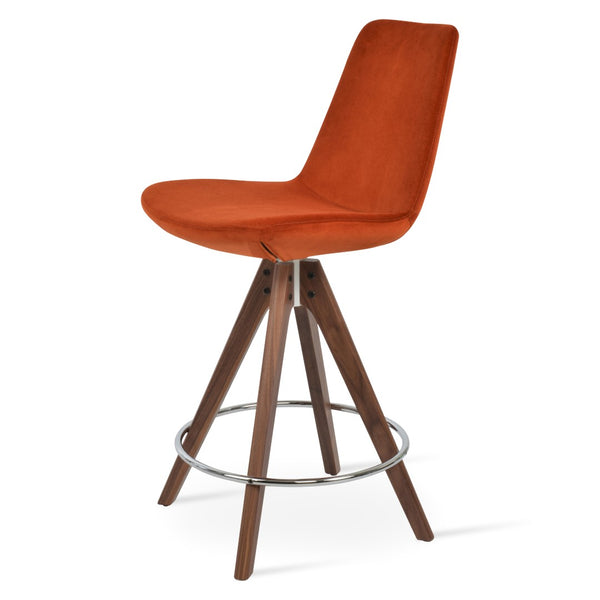 Soho Concept Eiffel Pyramid Barstools & Counterstools - Stylish Wood Swivel Stools In Boucle, Velvet, Nubuck Fabrics Walnut,Orange  Soho-concept-dining-chair-07354
