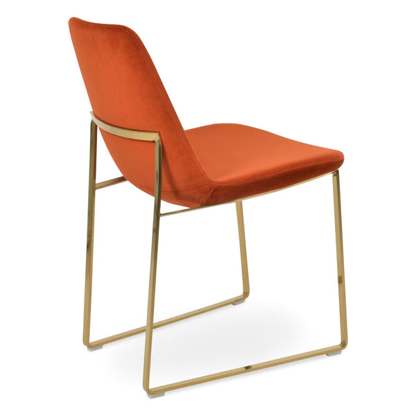 Soho Concept Eiffel Sled Chair: Stylish Dining Chair With Premium Fabric Options & Elegant Gold/Brass Finishes Gold,Brass,Orange  Soho-concept-dining-chair-00009